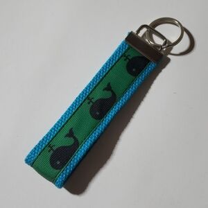 Aqua Blue Green Whale Print handmade Wristlet Key Fob, women's Keychain holder